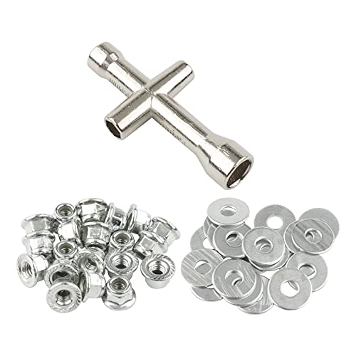Rchobbytop 20 Pairs M4 Lock Nuts Serrated Flange Nylon Insert and M4 Flat Washers Cross Socket Wrench for 110 Traxxas Axial HPI Redcat HSP Model RC Vehicles Wheel Silver - Image 1