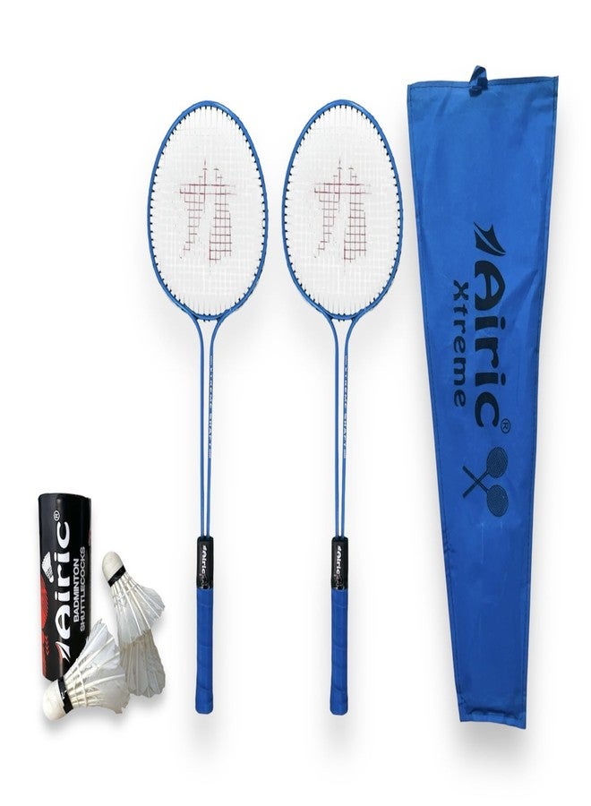 AIRIC Blue Xtreme Double Shaft Raquets with Feather Shuttles Badminton Kit - Image 2