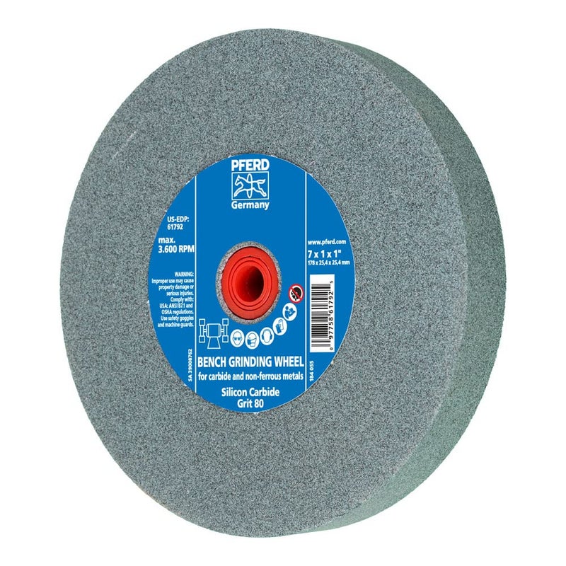 Bench Grinding Wheel Carbide Type | 7x1x1 inch, vitrified Bond, Silicon Carbide, grit Size 80 | 61792 - for use on Hard Materials, Included bushings 3/4, 5/8, 1/2 inch