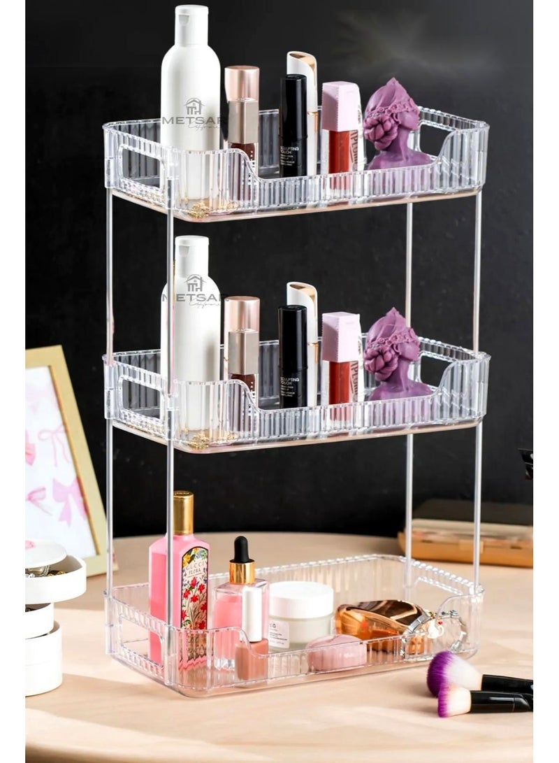 منظم مكياج 3 طوابق لتنظيم العطور والمكياج ومستلزمات العناية بالبشرة