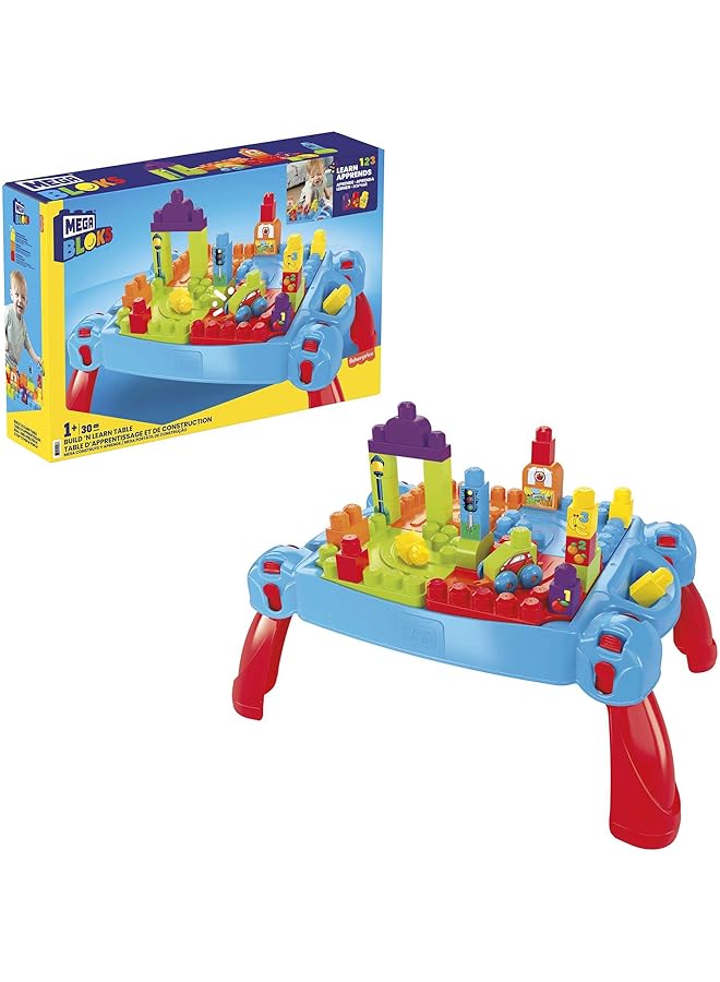 MEGA First Builders Build And Learn Table With Big Building Blocks Building Toys For Toddlers 30 Pieces  - Image 1