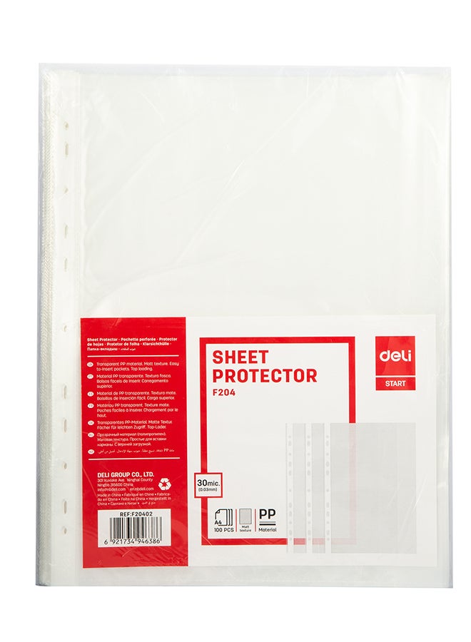 DELI SHEET PROTECTOR A4 30MIC (100 PC/PKT) TRANSPARENT EF20402 - Image 1