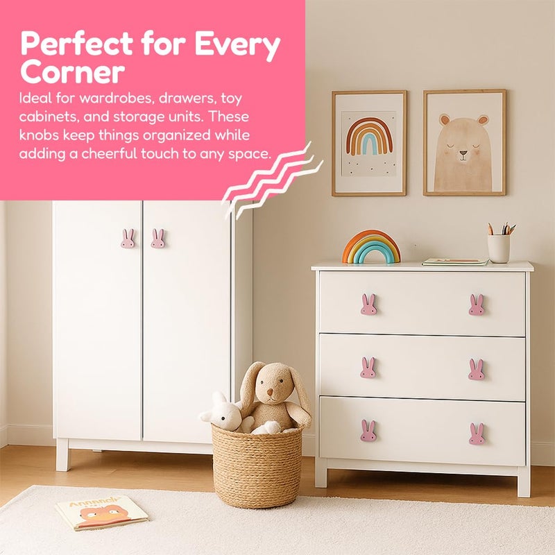 FLY FROG Kids Wooden Cabinet Knobs – Cute Rabbit Shape Doors, Drawer & Wardrobe Pull Handles for Kids Room, Nursery Furniture & Home Décor (Pack of 2) (Pink Bunny) - Image 4