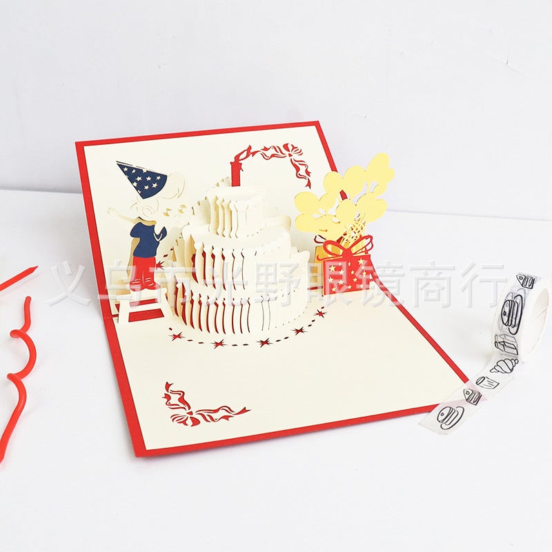 Creative Cut Out 3D Stereo Birthday Paper Carving Greeting Card Cartoon Blessing Birthday Gift Cake Greeting Card Personalized - Image 1