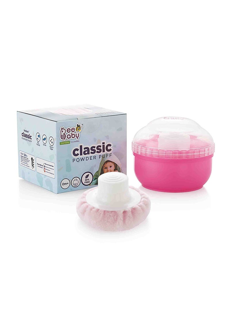 BeeBaby Classic Powder Puff with Container for Baby Pink Soft Touch 90 gm - Image 1