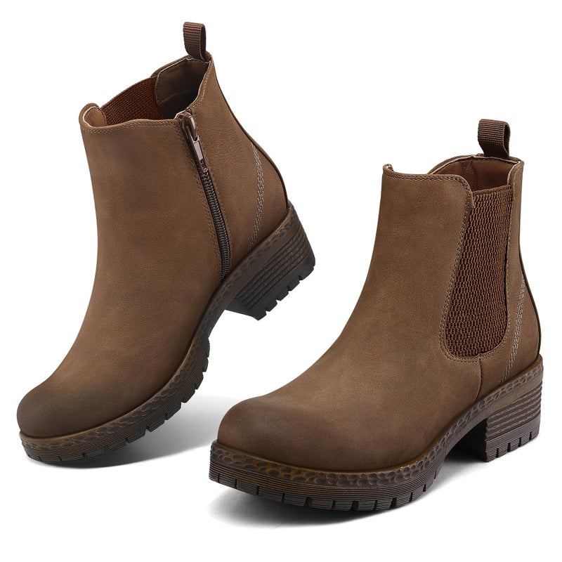 mysoft Women's Chelsea Ankle Boots Side Zipper Chunky Block Low Heel Booties Lug Sole Short Boots - Image 3