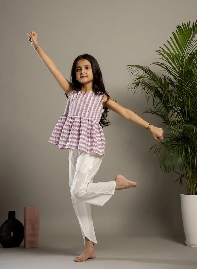 sanskrutihomes Striped V-Neck Sleeveless Top and Trousers Set by Styli