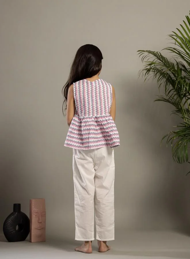 sanskrutihomes Striped V-Neck Sleeveless Top and Trousers Set by Styli