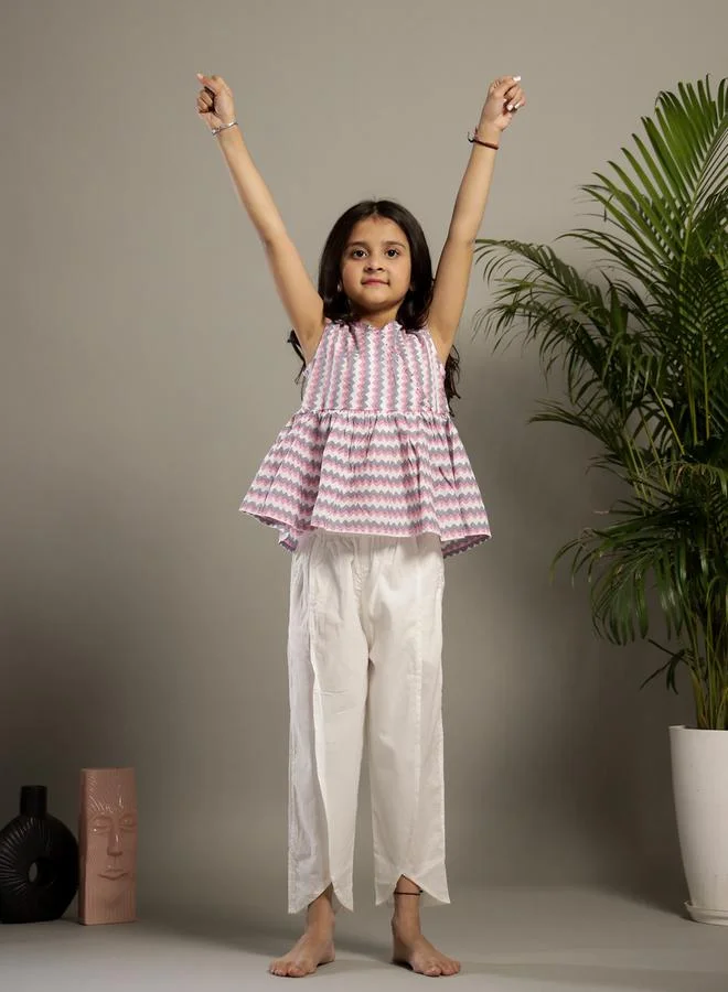 sanskrutihomes Striped V-Neck Sleeveless Top and Trousers Set by Styli