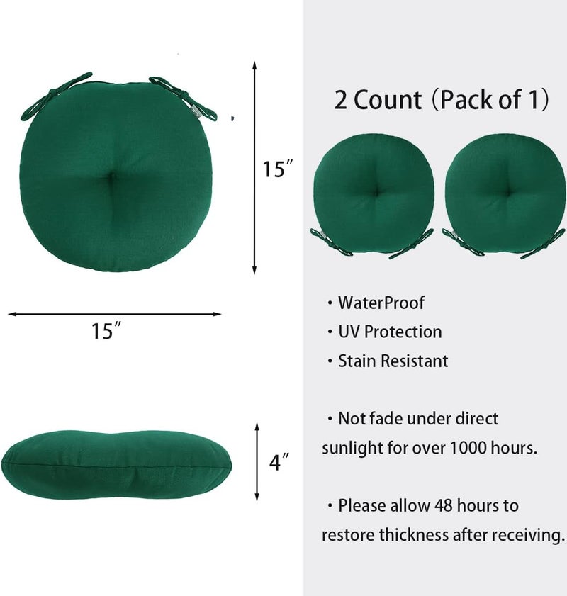 FUNHOME Bistro Chair Cushions 15 inch,Set of 2,Tufted Round Chair Cushions with Ties,15"x15"x4",Water Resistant Round Seat Cushion for Barstool Chairs,Patio Garden Kitchen Outdoor Furniture(Blackish Green) - Image 2