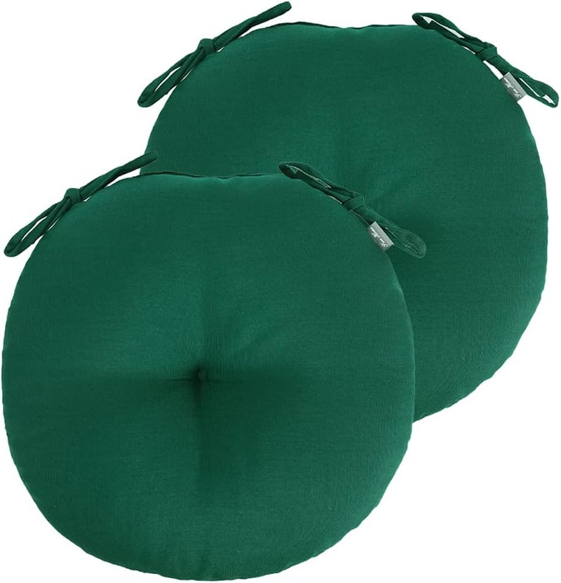 FUNHOME Bistro Chair Cushions 15 inch,Set of 2,Tufted Round Chair Cushions with Ties,15"x15"x4",Water Resistant Round Seat Cushion for Barstool Chairs,Patio Garden Kitchen Outdoor Furniture(Blackish Green) - Image 3