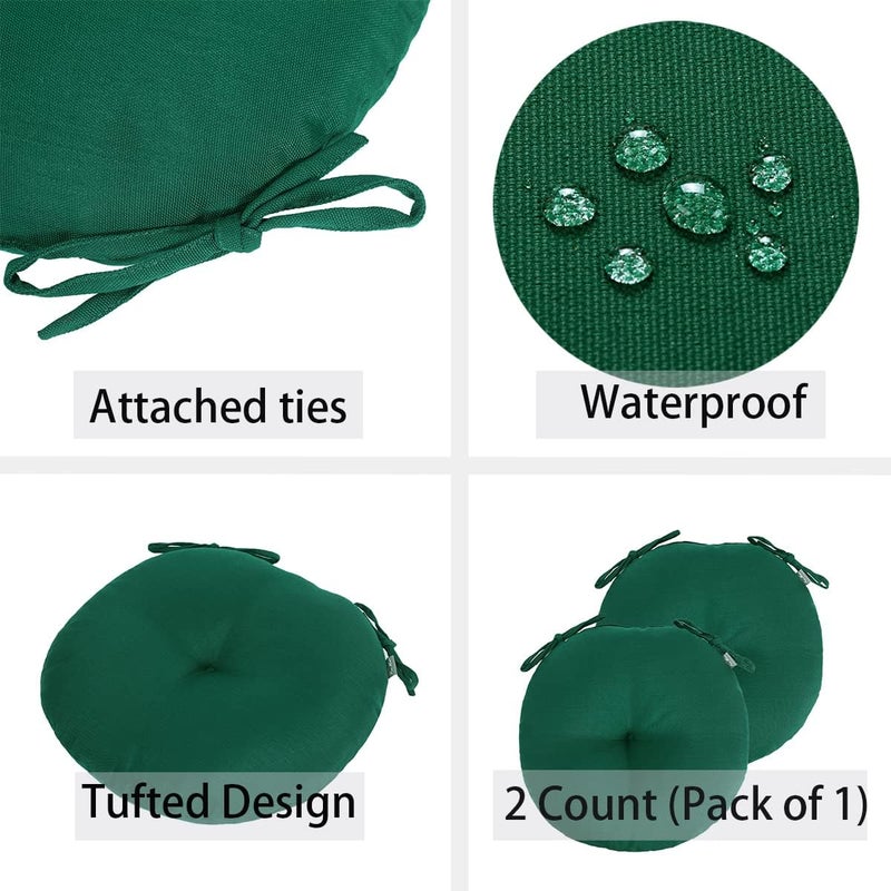 FUNHOME Bistro Chair Cushions 15 inch,Set of 2,Tufted Round Chair Cushions with Ties,15"x15"x4",Water Resistant Round Seat Cushion for Barstool Chairs,Patio Garden Kitchen Outdoor Furniture(Blackish Green) - Image 4
