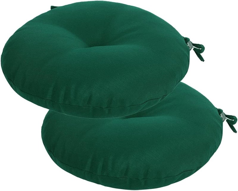 FUNHOME Bistro Chair Cushions 15 inch,Set of 2,Tufted Round Chair Cushions with Ties,15"x15"x4",Water Resistant Round Seat Cushion for Barstool Chairs,Patio Garden Kitchen Outdoor Furniture(Blackish Green) - Image 1