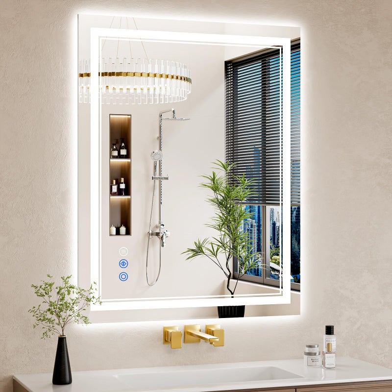 WISSMIELS 30"x38" LED Bathroom Mirror with Lights, Anti-Fog, Backlit + Front Lit, Dimmable, Led Vanity Mirror for Wall, Lighted Bathroom Mirror, 3 Colors, Shatter-Proof Tempered Glass - Image 1