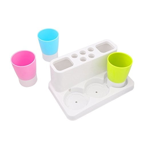 ENJOYPRO Toothbrush Holder 5 Hole Toothpaste Stand Bathroom Organizer with 3 Rinse Cups for Family Set - Image 5