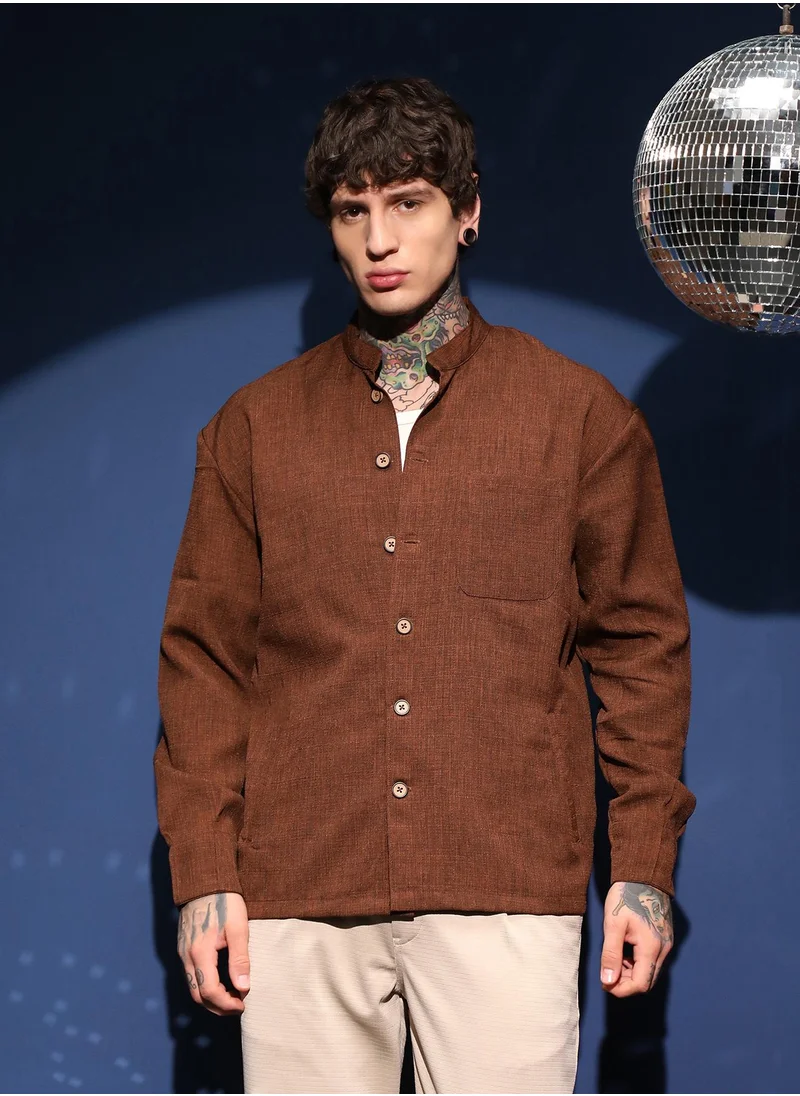 كامبوس سوترا Men's Salmon Pink Solid Utility Shacket For Casual Wear | Spread Collar | Long Sleeve | Button Closure | Overshirt/Shacket Crafted With Comfort Fit For Everyday Wear