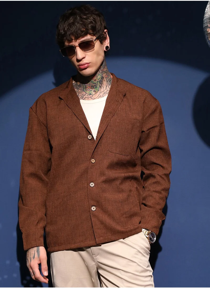 كامبوس سوترا Men's Salmon Pink Solid Utility Shacket For Casual Wear | Spread Collar | Long Sleeve | Button Closure | Overshirt/Shacket Crafted With Comfort Fit For Everyday Wear