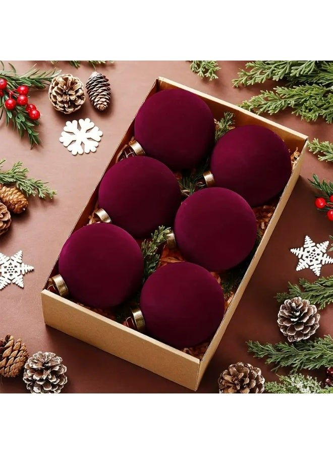Kandid زينة كرات عيد الميلاد المخملية 6 قطع زينة شجرة عيد الميلاد كرات معلقة 6 سم لشجرة عيد الميلاد زينة العطلات الحفلات (مخملية حمراء) - Image 1