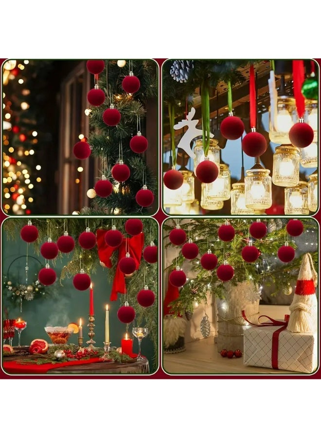 Kandid زينة كرات عيد الميلاد المخملية 6 قطع زينة شجرة عيد الميلاد كرات معلقة 6 سم لشجرة عيد الميلاد زينة العطلات الحفلات (مخملية حمراء) - Image 2