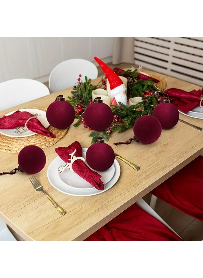 Kandid زينة كرات عيد الميلاد المخملية 6 قطع زينة شجرة عيد الميلاد كرات معلقة 6 سم لشجرة عيد الميلاد زينة العطلات الحفلات (مخملية حمراء) - Image 4