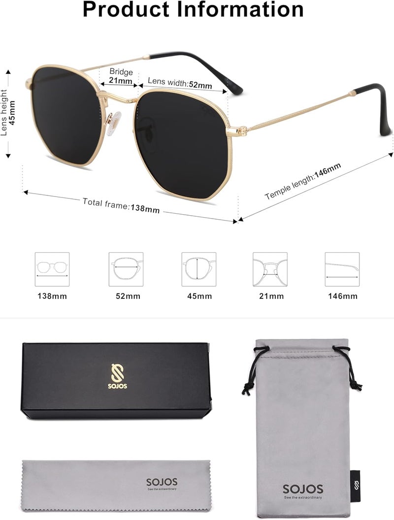 Sojos Square Polarized Sunglasses for Women Men Small Hexagonal Polygon Mirrored Lens SJ1072 - Image 5