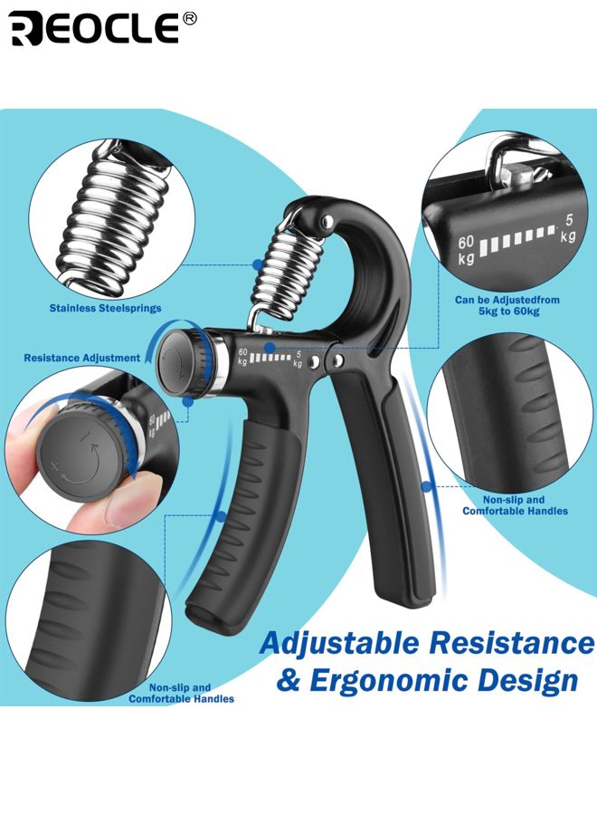REOCLE Hand Grip Strengthener Adjustable 5-60KG Resistance Heavy-Duty Spring Finger Stretcher Ergonomic Design Training Equipment ldeal for Muscle Building and Recovery - Image 4