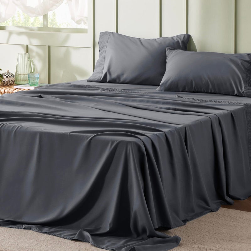 Bedsure King Size Sheets Set - 4 Pieces Soft King Sheets - Breathable & Cooling - Hotel Luxury - Easy Care Polyester Microfiber Bedding for Women, Men, Dark Grey - Image 1