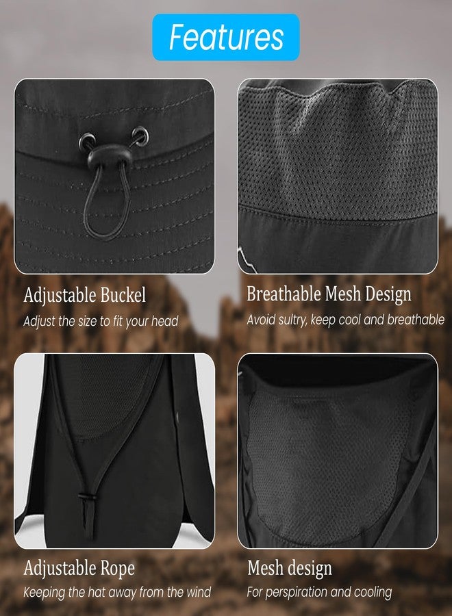 Homeaura Nylon Mens Sun Hat Wide Brim Summer Sun Cap UV Protection Fishsing Hat Foldable Bucket Hat Outdoor Black - Image 3