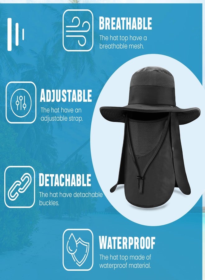 Homeaura Nylon Mens Sun Hat Wide Brim Summer Sun Cap UV Protection Fishsing Hat Foldable Bucket Hat Outdoor Black - Image 2