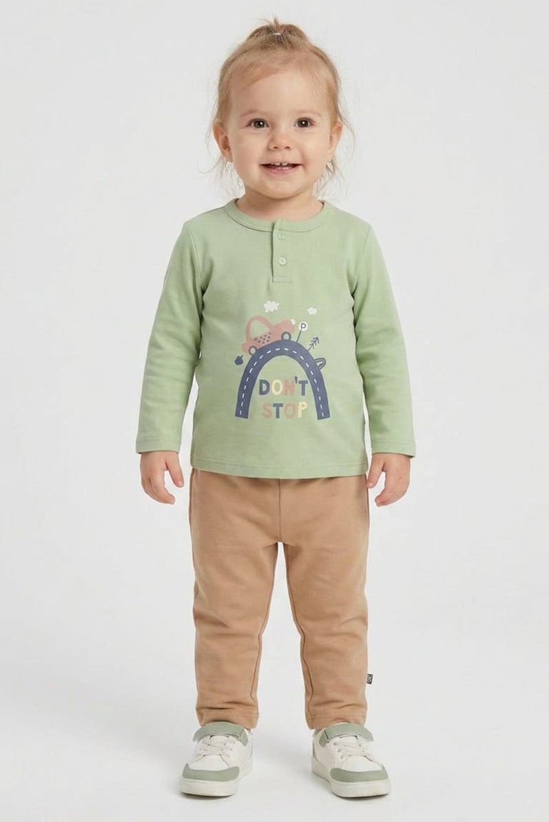 POPEES Toddlers Girl 2 Pcs Graphic Print Top And Pants Set, Multicolor - Image 1