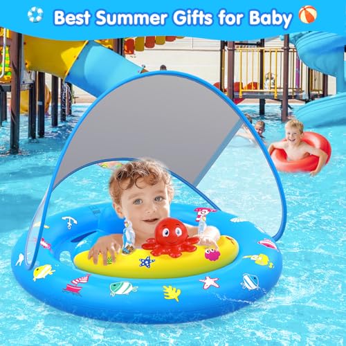 HINZER Baby Pool Float with Canopy, Inflatable Baby Swim Float with UPF50+ Sun Protection, Toddler Infant Pool Float with Toy Play Console Adjustable Safety Seat for Kids Girls Boys Aged 6-36 Months - Image 5