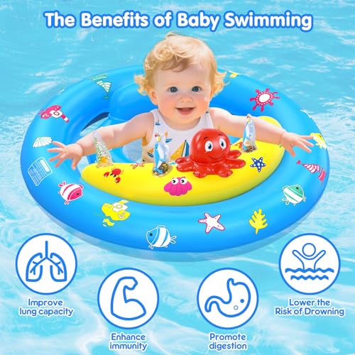 HINZER Baby Pool Float with Canopy, Inflatable Baby Swim Float with UPF50+ Sun Protection, Toddler Infant Pool Float with Toy Play Console Adjustable Safety Seat for Kids Girls Boys Aged 6-36 Months - Image 3