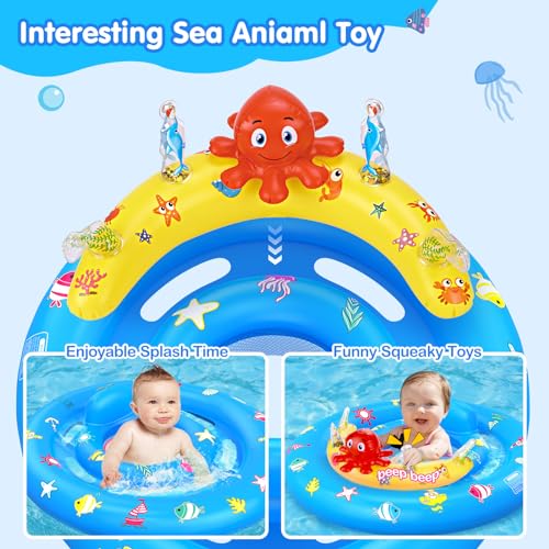 HINZER Baby Pool Float with Canopy, Inflatable Baby Swim Float with UPF50+ Sun Protection, Toddler Infant Pool Float with Toy Play Console Adjustable Safety Seat for Kids Girls Boys Aged 6-36 Months - Image 4
