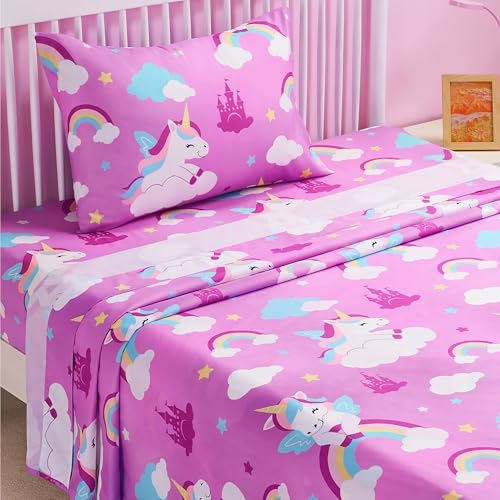 Joiedomi Kids Twin Sheet Set Purple Unicorn - 3 Piece Soft Microfiber Bed Sheets - Deep Pocket Wrinkle Free, Cozy Toddler Bedding Set, Fade Resistant Breathable for Boys Girls Teens - Image 2