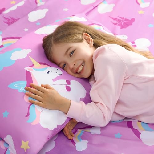 Joiedomi Kids Twin Sheet Set Purple Unicorn - 3 Piece Soft Microfiber Bed Sheets - Deep Pocket Wrinkle Free, Cozy Toddler Bedding Set, Fade Resistant Breathable for Boys Girls Teens - Image 5