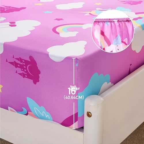Joiedomi Kids Twin Sheet Set Purple Unicorn - 3 Piece Soft Microfiber Bed Sheets - Deep Pocket Wrinkle Free, Cozy Toddler Bedding Set, Fade Resistant Breathable for Boys Girls Teens - Image 4