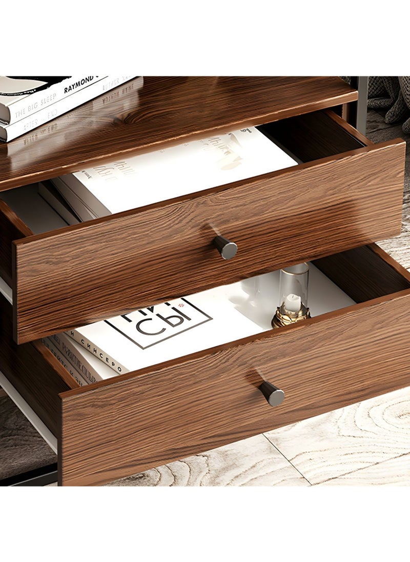 AnneFish - 50*40*60cm Nightstand Side Table Tempered Glass Top Sofa Coffee End Storage Cabinet with Metal Frame Storage Shelf and 2 Drawers for Living Room and Bedroom - Image 1