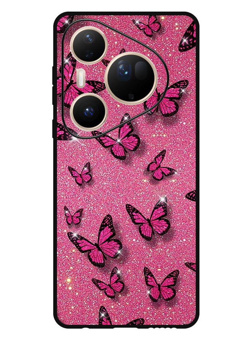 Theodor Case Compatible with Huawei Pura 80 Ultra 6.6 Inch Protection Shockproof Bumper Cover Pink Butterflies - Image 1