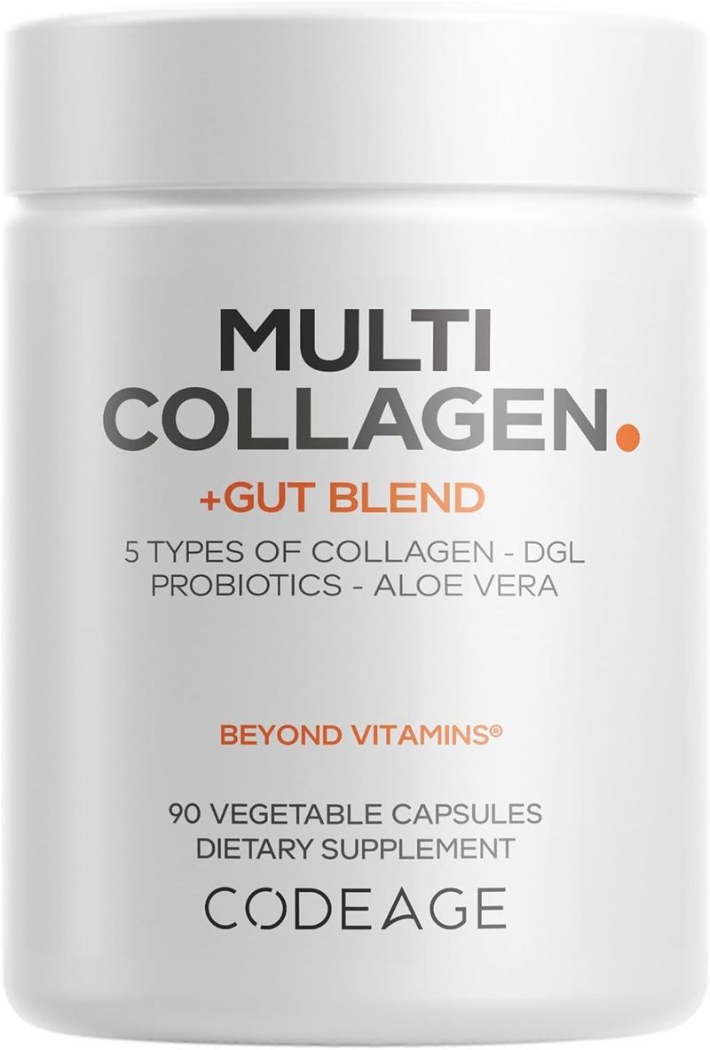 Codeage Multi Collagen  Gut Blend Supplement  Digestive Probiotics DGL Licorice Aloe Vera Organic Peppermint Leaf Slippery Elm  Hydrolyzed Bovine Collagen Pills  NonGMO  90 Capsules - Image 1