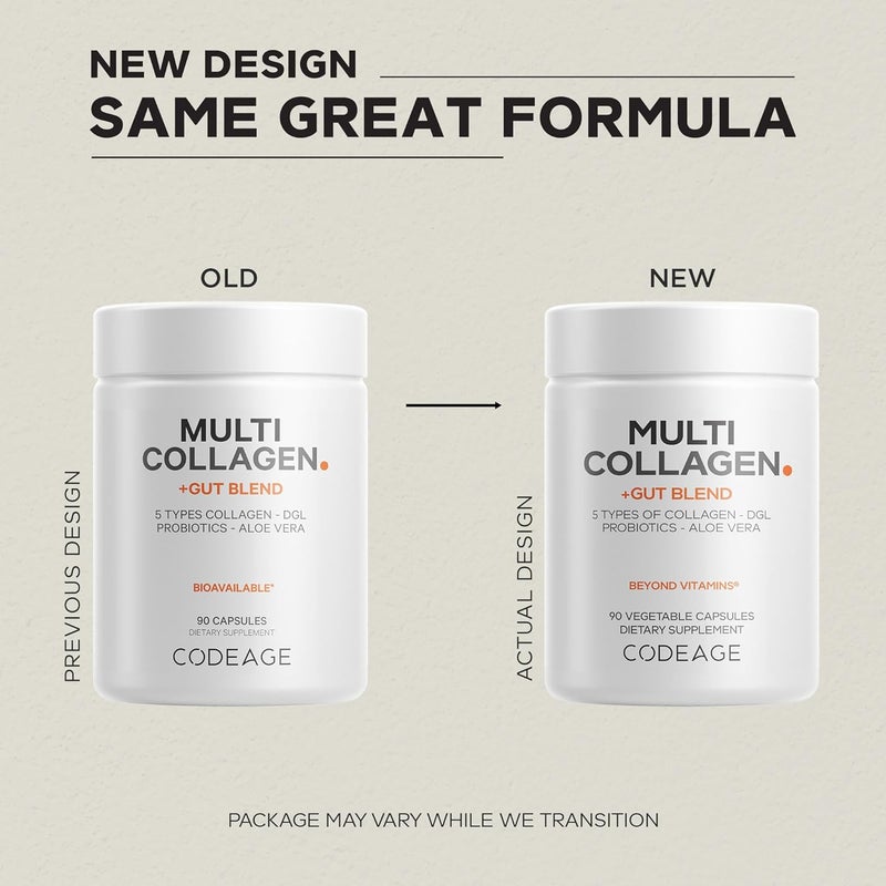 Codeage Multi Collagen  Gut Blend Supplement  Digestive Probiotics DGL Licorice Aloe Vera Organic Peppermint Leaf Slippery Elm  Hydrolyzed Bovine Collagen Pills  NonGMO  90 Capsules - Image 3