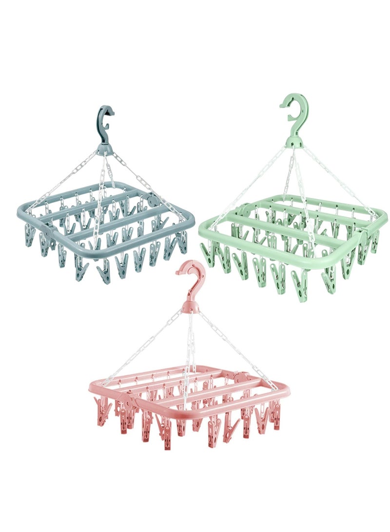 Lacoz Foldable Laundry Hanger Drying Racks with 32 Clips For small garments Laundry Clothes Hangers for Drying Socks Towels and Baby Clothes Pack of 3 - Image 1