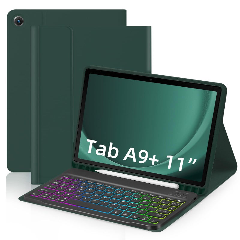 Galaxy Tab A9 Plus Keyboard Case - Darkgreen Perfect Fit Built-in Keyboard Long Battery Life for Samsung Galaxy A9 Plus 5G Tablet Users - Image 1