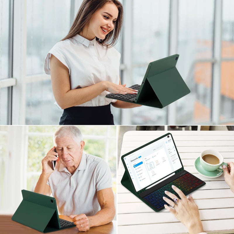 Galaxy Tab A9 Plus Keyboard Case - Darkgreen Perfect Fit Built-in Keyboard Long Battery Life for Samsung Galaxy A9 Plus 5G Tablet Users - Image 4