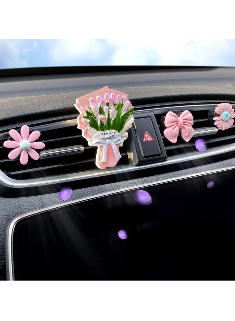 SYOSI 4 Pcs Car Vent Air Freshener Clips, Car Air Freshener Clips Flower Car Vent Clips Car Decoration Car Aromatherapy Diffuser Car Accessories Interior for Women & Girls (Pink) - Image 2