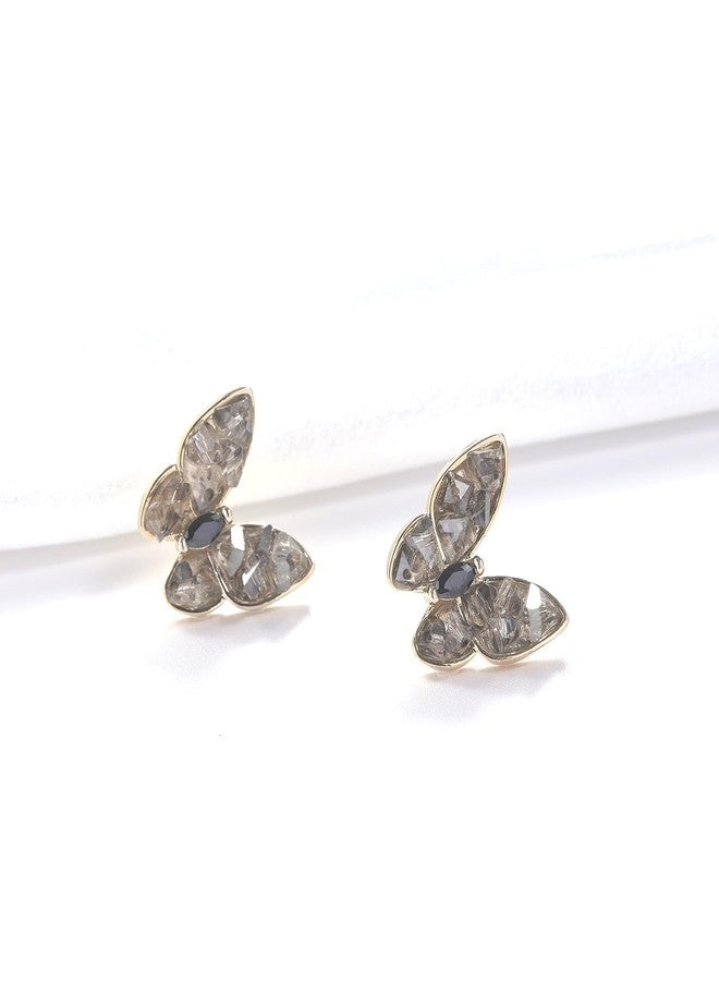 YOQUCOL Butterfly Shape Light Grey Crystal Golden Pierced Stud Earrings for Women - Image 5