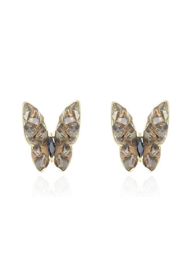 YOQUCOL Butterfly Shape Light Grey Crystal Golden Pierced Stud Earrings for Women - Image 1