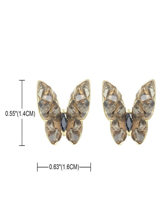 YOQUCOL Butterfly Shape Light Grey Crystal Golden Pierced Stud Earrings for Women - Image 2