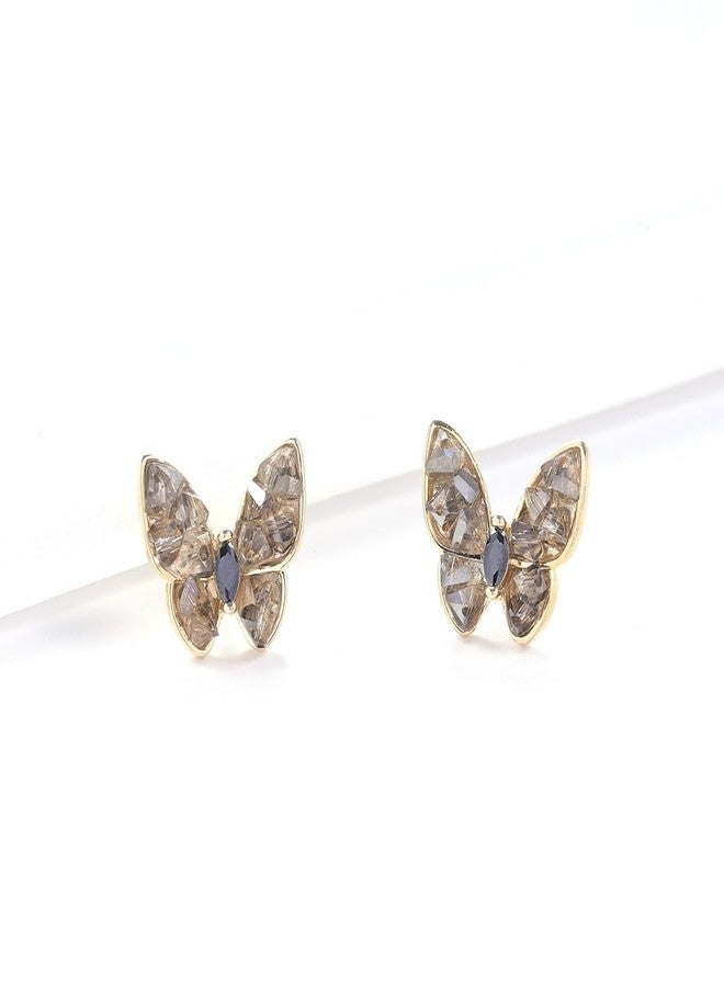 YOQUCOL Butterfly Shape Light Grey Crystal Golden Pierced Stud Earrings for Women - Image 4