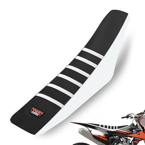 MCHMFG Universal Ribbed Dirt Bike Seat Cover - Gripper Soft Seat Cover for Most Dirt Pit Bike Motorcycle (White-Black) - Image 1