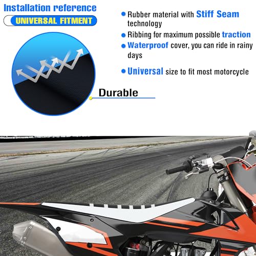 MCHMFG Universal Ribbed Dirt Bike Seat Cover - Gripper Soft Seat Cover for Most Dirt Pit Bike Motorcycle (White-Black) - Image 5